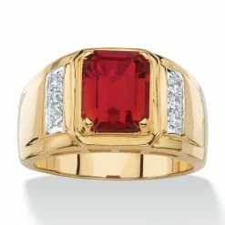 New ✨ PalmBeach Jewelry Men's 3.71 TCW Genuine Red Garnet And Diamond Classic Ring 18k Gold-Plated ⭐