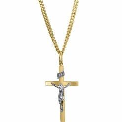 New 🔔 Other Brands 14K Yellow Gold Filled Solid Two Tone Crucifix Cross Pendant 🤩