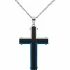 Cheap 👏 Other Brands Stainless Steel Black And Blue Ion Plated Cross Pendant 🥰