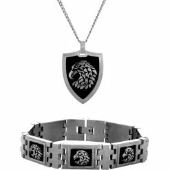 Hot Sale 🥰 Other Brands Stainless Steel Black Ion Plated Eagle Pendant Bracelet 2 Pc. Set ✔️