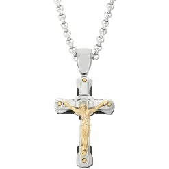 Hot Sale 👍 Black & Blue Jewelry Black & Blue Stainless Steel With Yellow/Black IP Plating Diamond Accent Crucifix 👍