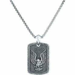 Best Pirce 😀 Robert Manse Designs Sterling Silver Carved Eagle 🦮 Dog Tag Pendant 22 In. 🌟
