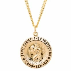 Flash Sale 😀 Other Brands 14K Gold Filled Round Land, Sea And Air St. Christopher With Stainless Chain 24 In. ⌛