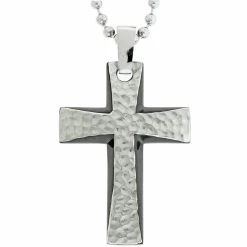 Promo 🔔 Other Brands Stainless Steel 🔨 Hammered Cross Pendant 22 In. ✨