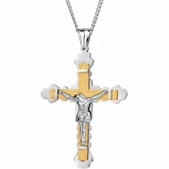 Buy ⌛ Other Brands Two Tone Gold Over Stainless Steel Crucifix Pendant 😍