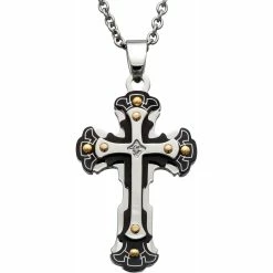Coupon β Black & Blue Jewelry Black & Blue Stainless Steel And Black IP Small Diamond Accent Cross Pendant 30 In. π