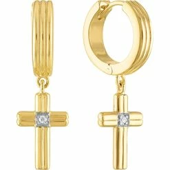 Best deal 🔥 Esquire 14K Goldtone Sterling Silver Diamond Accent Cross Drop Hoop Earrings 🥰