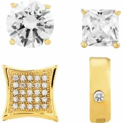Discount 🤩 Other Brands Men's Gold Over Stainless Steel Cubic Zirconia 4 Pc. Earring Set 🥰