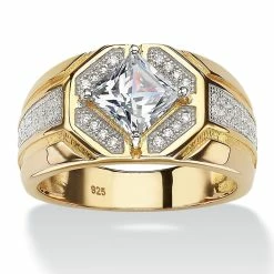 Discount 😍 PalmBeach Jewelry Men's 1.44 TCW Square-Cut Cubic Zirconia Octagon Ring In 14k Gold-plated Sterling Silver ⌛