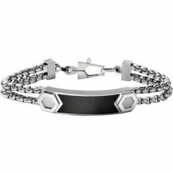 Best Sale 🔥 Bulova Precisionist ID Bracelet: Black And Double Box Chain J96B005 🤩