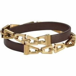 Discount π Bulova Classic Double Wrap Gold Tone Links Brown Leather Bracelet β