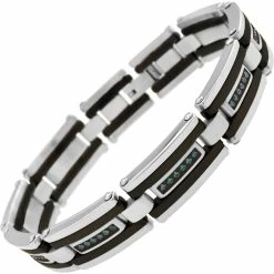 Coupon 🧨 Other Brands Stainless Steel Black IP 1/2 CTW Black Diamond Bracelet 🎉