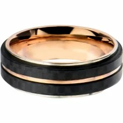 Cheapest 🎁 Other Brands Double Line Carbon Fiber Rose Gold Ion Plated Ring 🛒