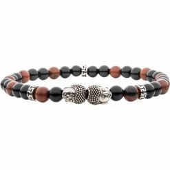 Hot Sale 💯 Other Brands Men's Steel Buddha Head And Genuine Mahogany Obsidian Stone Bead Bracelet 👏