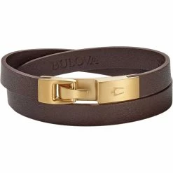 Wholesale 🥰 Bulova Classic Brown Leather Double Wrap Bracelet 👏