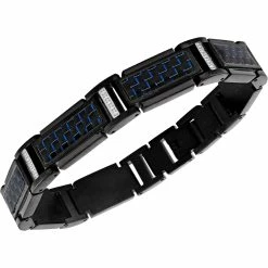 Deals 🌟 Esquire Diamond Accent Carbon Fiber Stainless Steel Bracelet 🎉