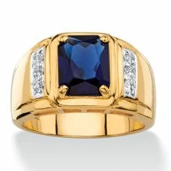 Cheap ❤️ PalmBeach Jewelry Men's 2.96 TCW Emerald-Cut Created Blue Sapphire And Genuine Diamond Classic Ring 18k Gold-Plated 🥰
