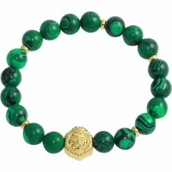 Cheapest 👏 Other Brands Stainless Steel Yellow Ion Plated And Green Agate Stretch Bracelet 👍