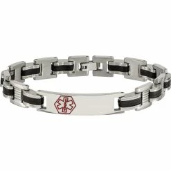 Deals 💯 Chisel Stainless Steel Black Rubber And Red Enamel Medical I.D. Bracelet 😍
