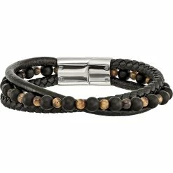 Cheapest 💯 Chisel Stainless Steel Polished Tiger's Eye Black Agate Leather Bracelet 😀