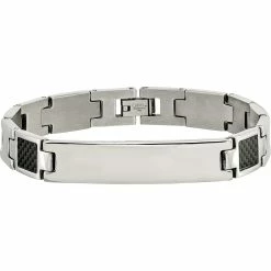Flash Sale 🌟 Chisel Men's Stainless Steel Polished Black Carbon Fiber Inlay Bracelet 🔔